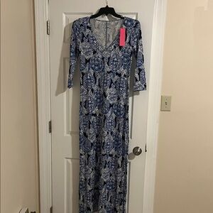 Lilly Pulitzer Blue and White Patterned Maxi Dress